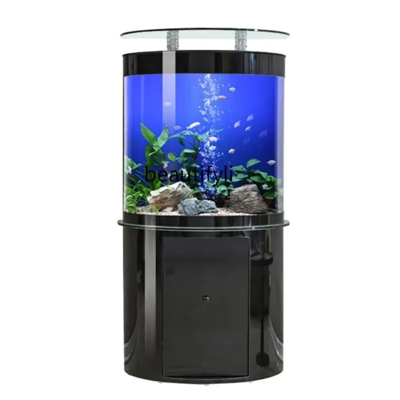 

Semi-Circular Fish Tank Living Room Floor Home Change Water Fish Globe Light Luxury Aquarium Bottom Filter European Style