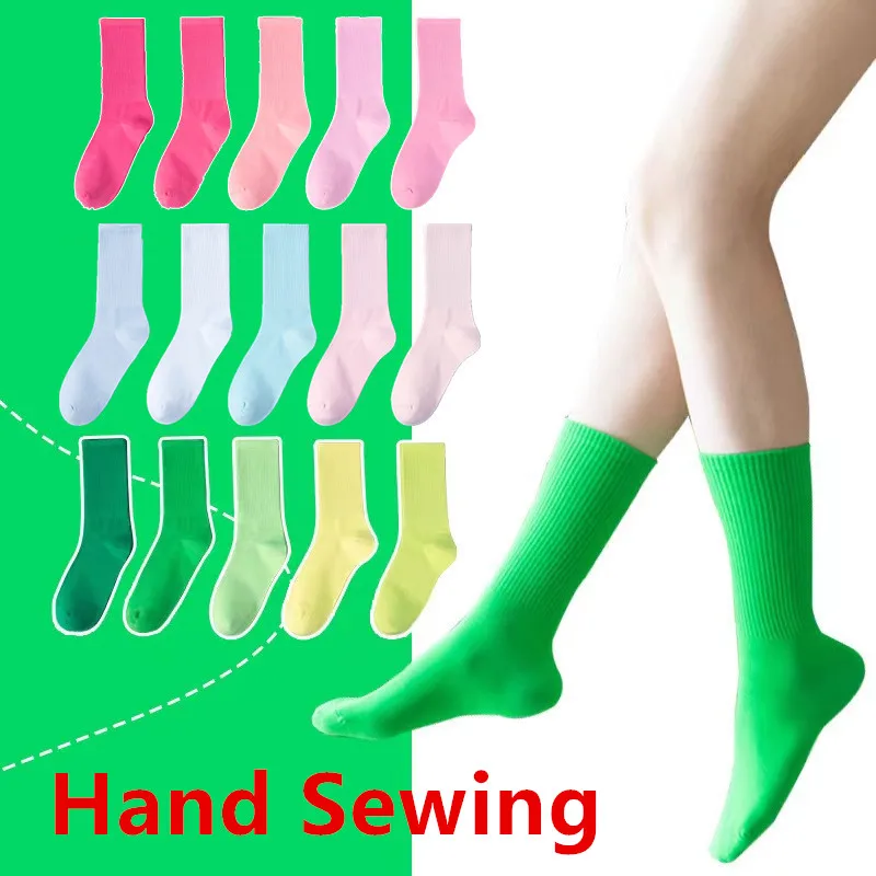 40 Colors Solid Men Socks Women Middle Tube Four Seasons Combed Cotton Sport Breathable Hand Sewing Pink Green Colorful Sock