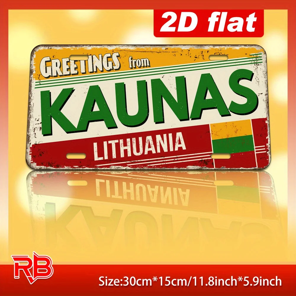 2D Flat - [Enable ] 2D Flat 2D Flat Retro Lithuanian Metal Wall Sign - Greetings from Kaunas, UV Printed Decorative Panel, Suita