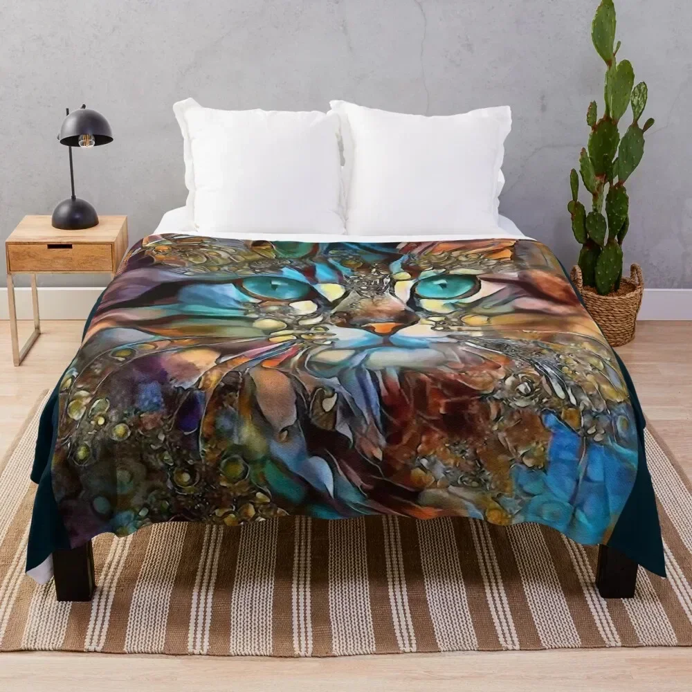 

Andyna, cat, chat, cat, lea roche paintings Throw Blanket Foldable Soft Warm Blanket for Outdoor Use