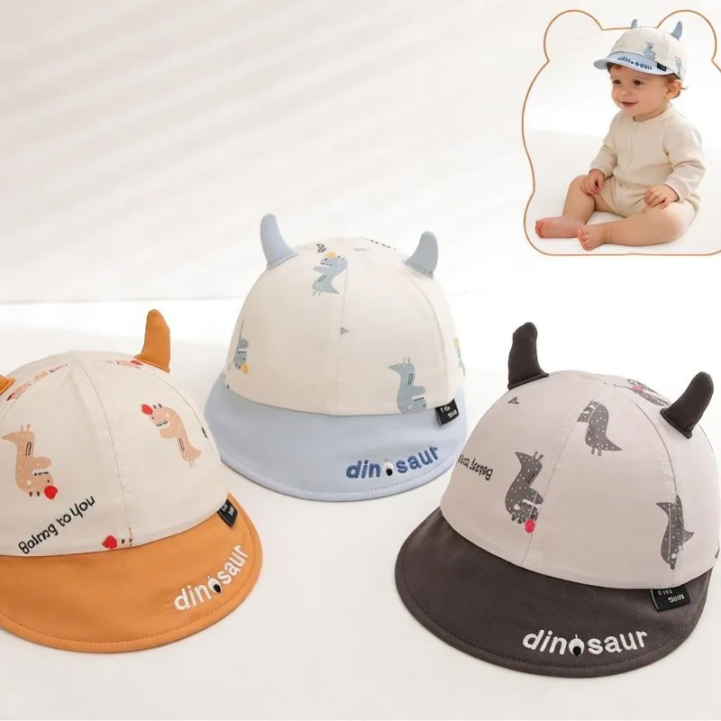 Baby three-dimensional printed small dinosaur soft brimmed baseball cap with patchwork embroidery and cute and playful design