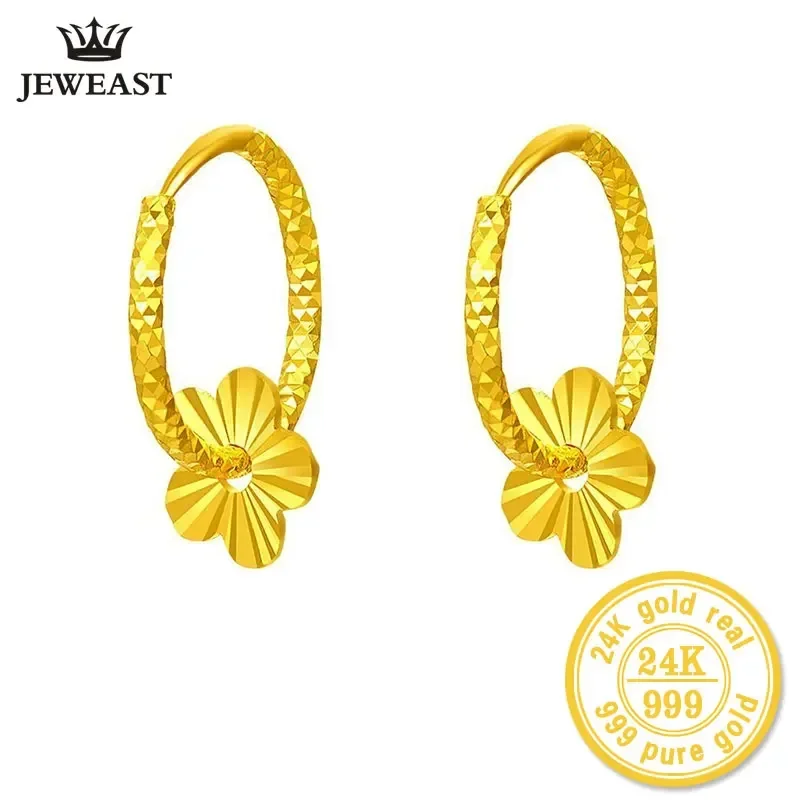 

24k Pure Gold Hoop Earrings Flaky Plum Sweet Elegant And Fashion Women Classic Girl Gift 2025 New Hot Selling Real Solid