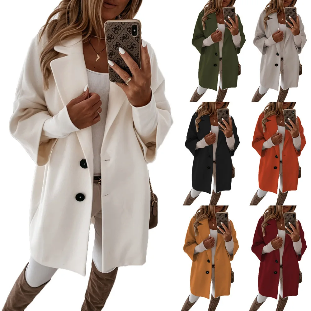 2025 cross-border new model, autumn and winter seven-quarter sleeve button lapel pocket woolen jacket women's clothing cw76938