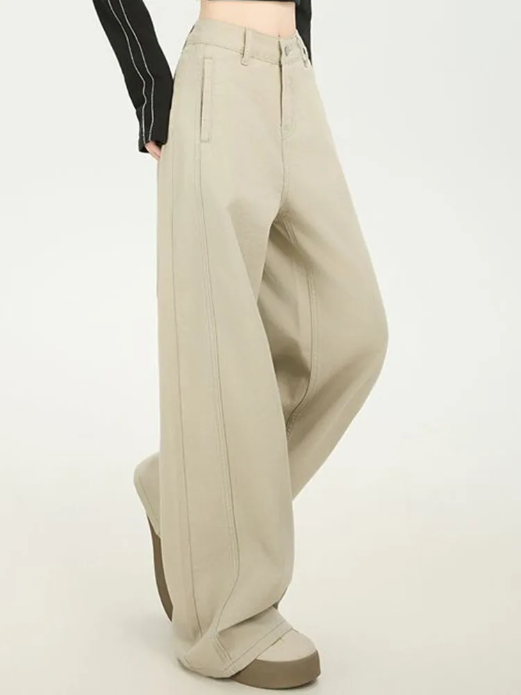 جينز مستقيم فضفاض عتيق للنساء شتاء دافئ عالي الخصر سميك مخملي مبطن Vaqueros سروال دينم واسع الساق جديد #2