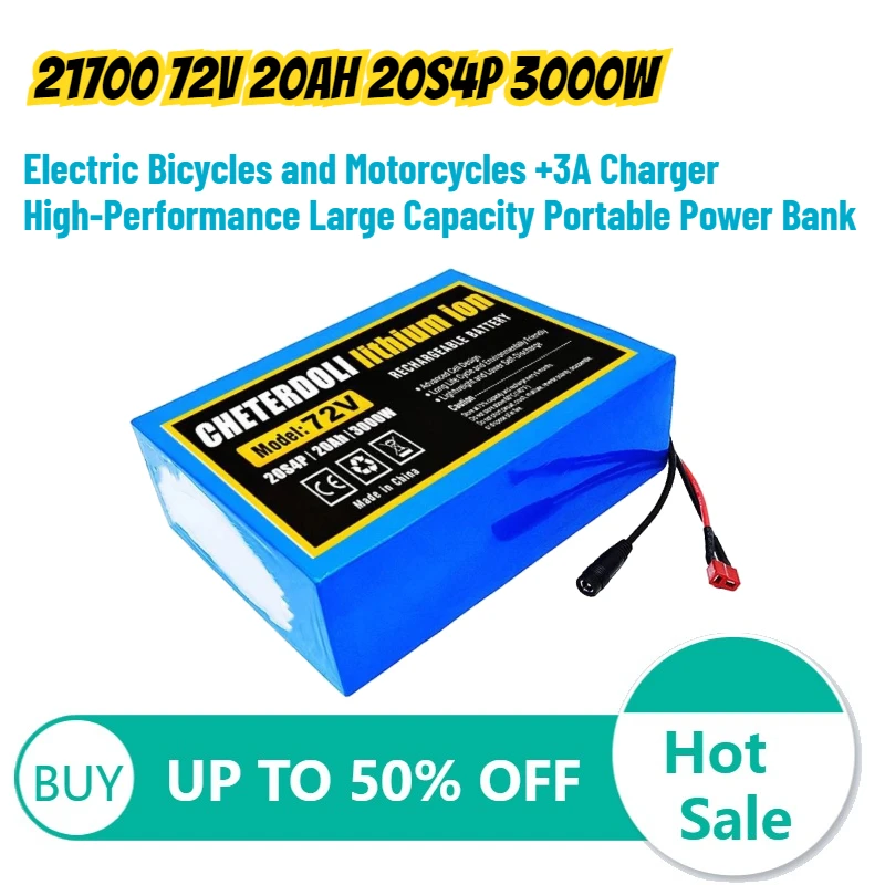 21700 72V 20Ah 20S4P 3000W Electric Bicycles and Motorcycles +3A Charger High-Performance Large Capacity Portable Power Bank