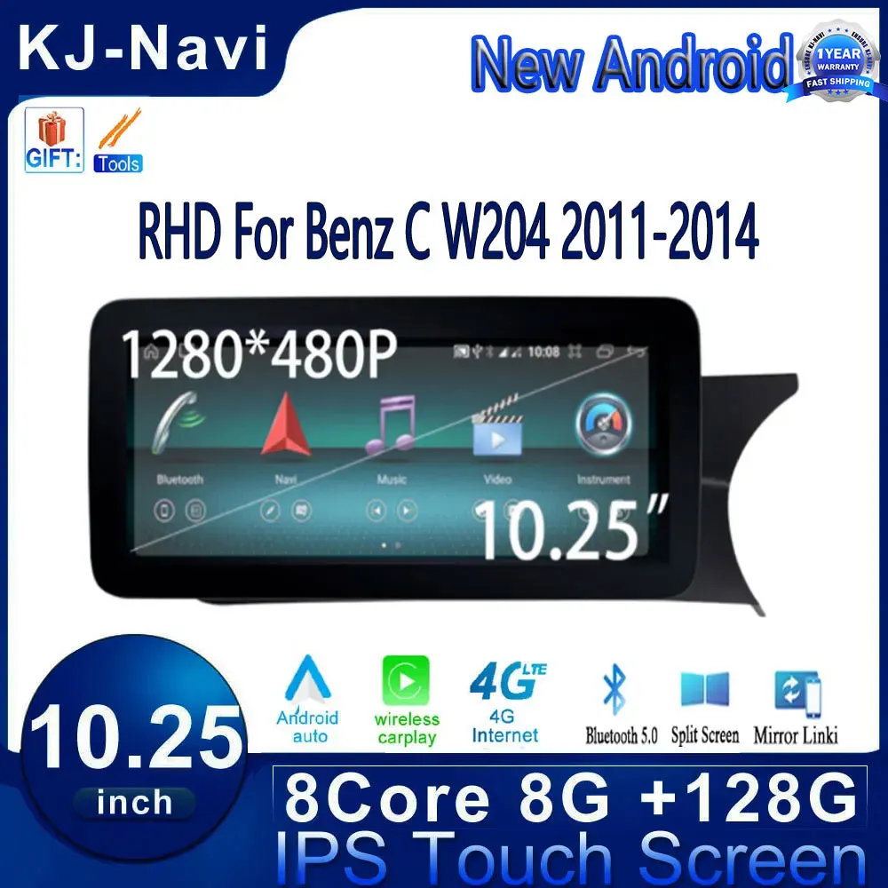 

RHD Android 14 For Benz C W204 2011-2014 NTG 4.5 Car Multimedia Video Carplay Stereo GPS Navigation Video Carplay 10.25 Inch