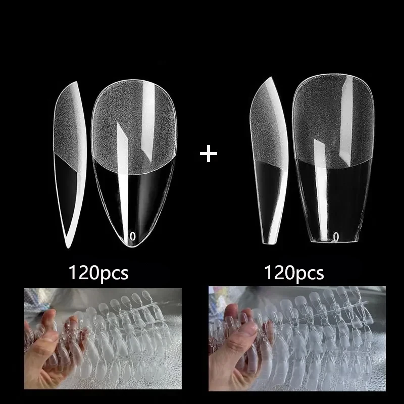 Press on False Nails Fake Nails Coffin Semi Frosted Full Cover Mid Length Nail Tips Art Accessories Tool for 240Pcs Each Bag image 2