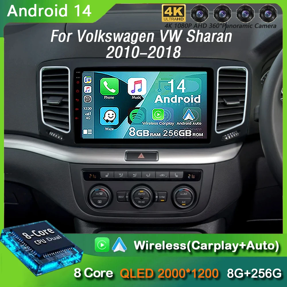 

Android 14 Carplay Car Radio For Volkswagen VW Sharan 2010-2018 Multimedia Video Navigation Player GPS 4G+WIFI Stereo Head Unit