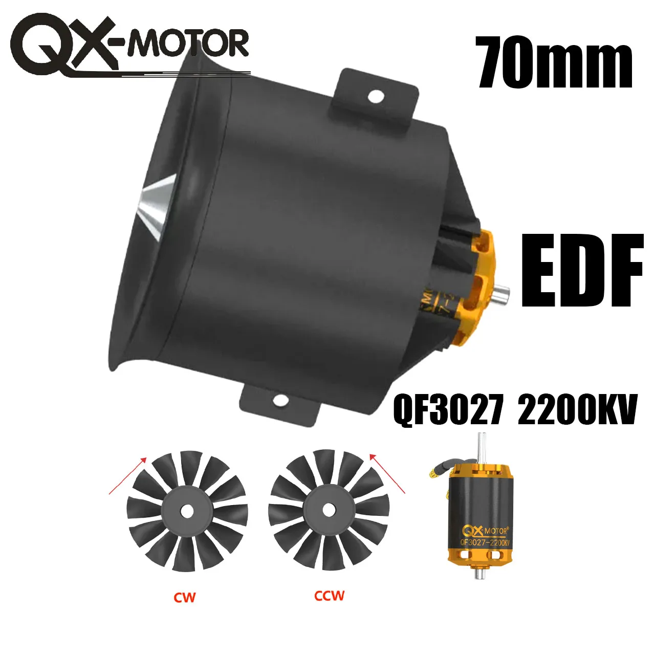 リモコン玩具用ブラシレスモーター,qxモーター,70mm,edf,12ブレード,トランスデューサーファン,qf3027-2200kv,cw