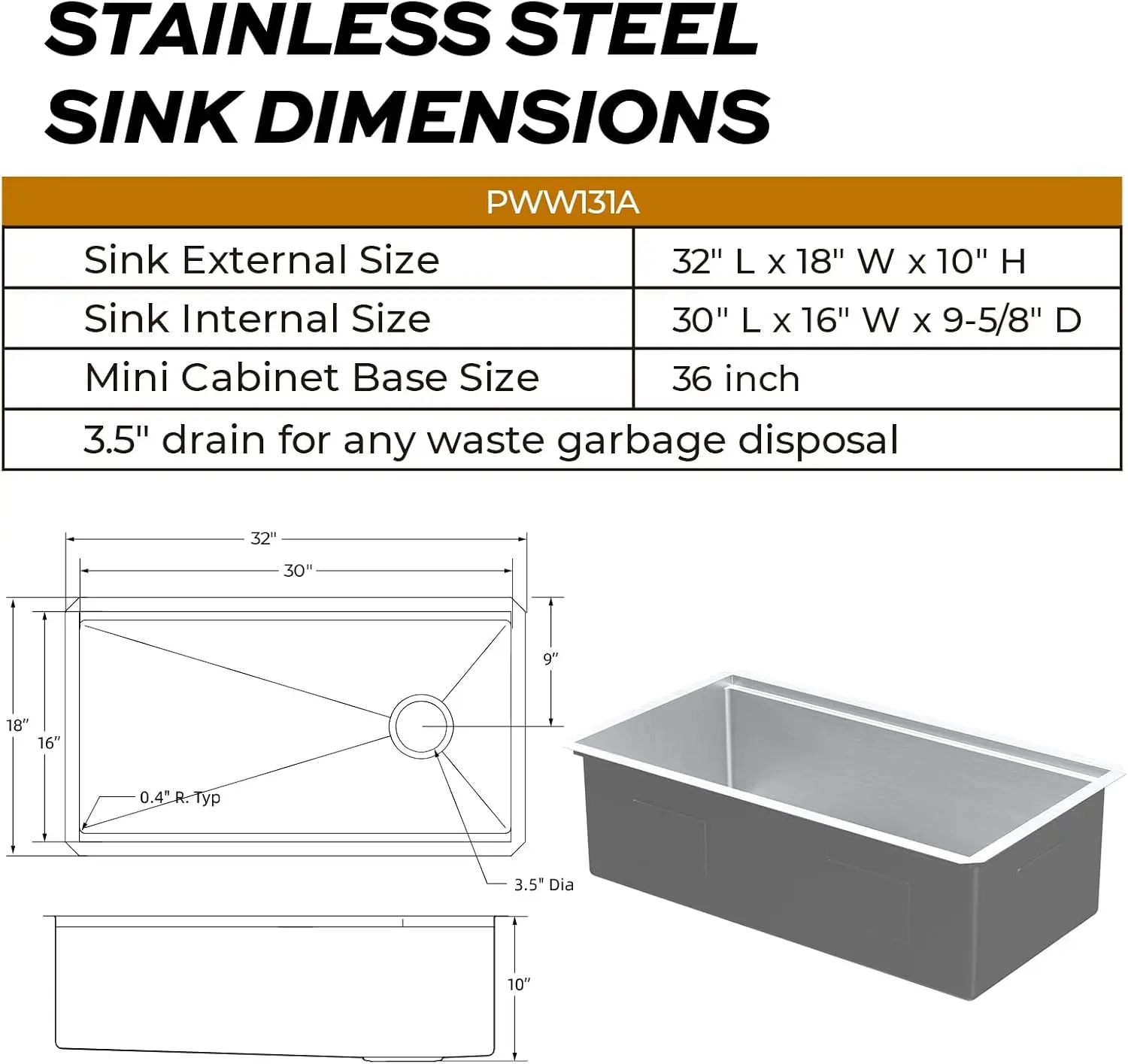 Single Bowl, Stainless Steel with Integrated Ledge and Accessories