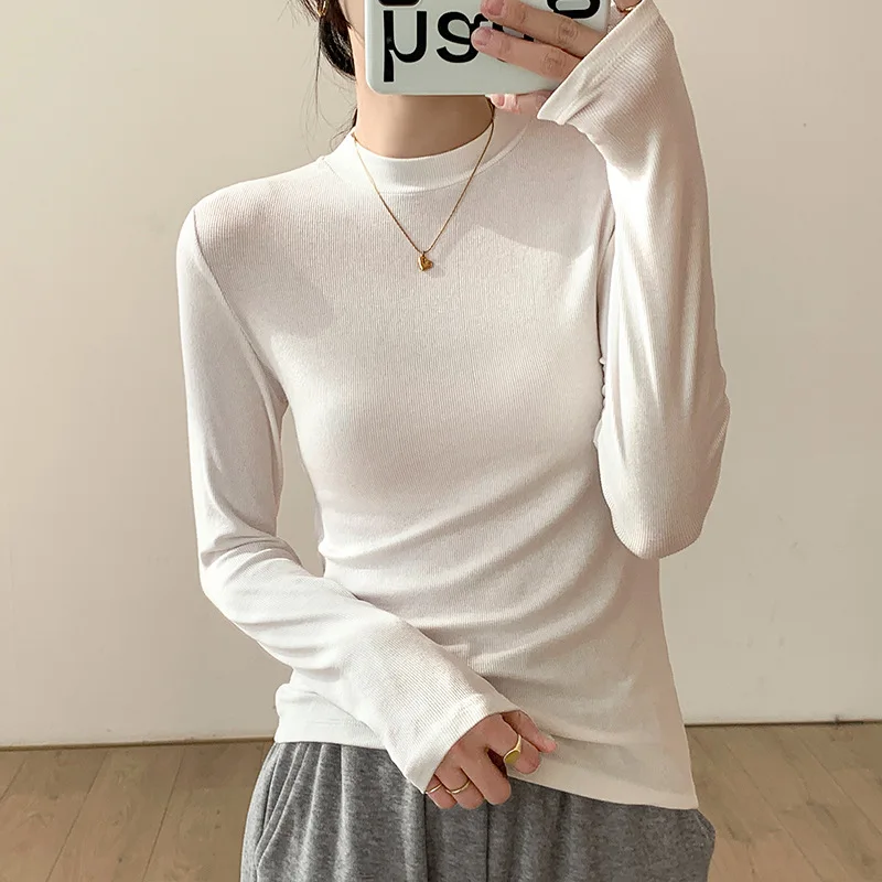 

spring long bottom suit layer women's clothing for autumn and winter 2024 new slim fit long sleeved white t-shirt women'
