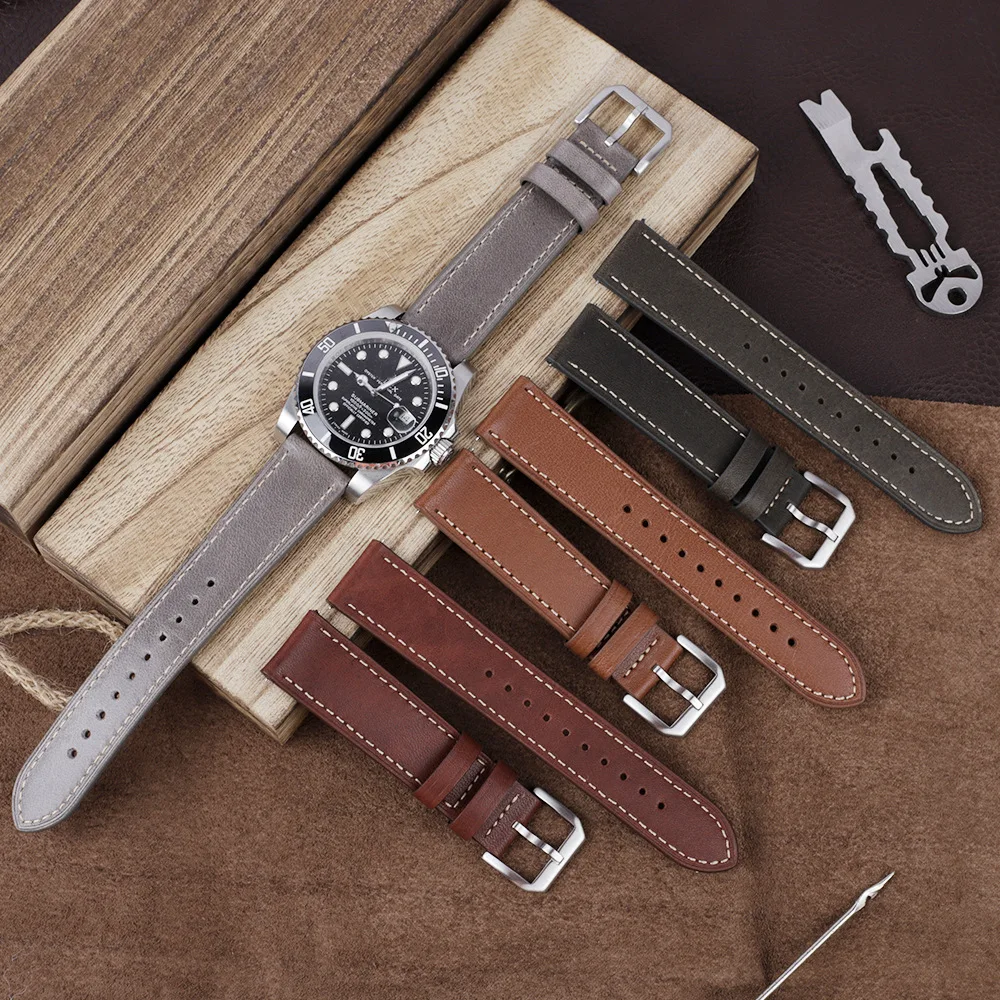 UTHAI Z103 Watch Band Genuine Leather watch Straps 20mm 22mm Watch Accessories High Quality Handmade waterproof watch strap