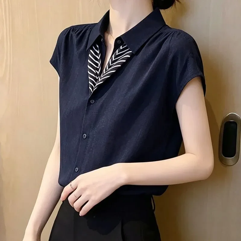 Women's Summer Polo Collar Short Sleeve Shirt - Unique Stylish Slimming Professional Casual Fashionable Top