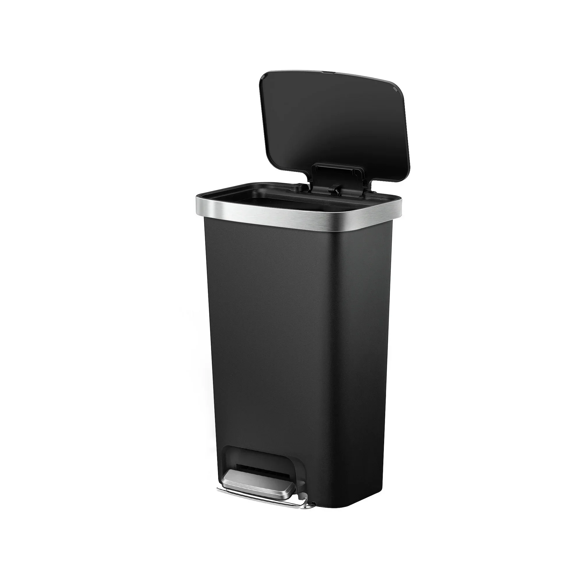 

11.9-Gallon Kitchen Trash Can, Black Plastic Step Garbage Bin with Soft Close Lid, Durable and Large Capacity Waste Bin, Hands-Free Step Pedal Operation, Removable Lid for Easy Cleaning, Ideal for Kitchen, Bathroom, Office, Dorm, Home Organization, Space-