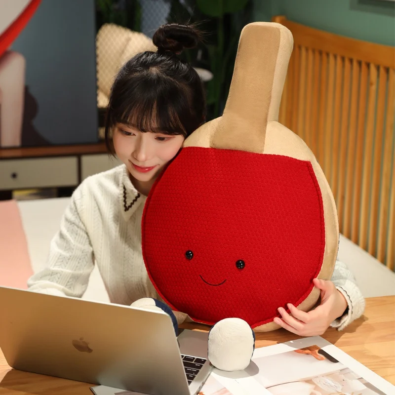 New 63cm Red Table Tennis Bat With Legs Sport Plush  Kawaii Soft Accessory Funny Home Office Decoration Kids Christmas Gift