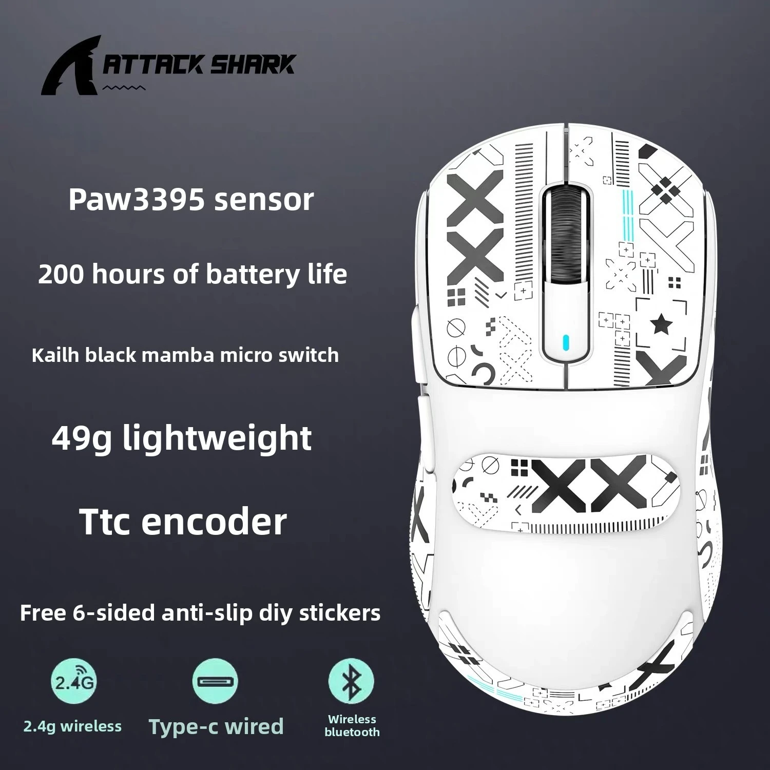 

Hot Sale Attack Shark X11 Wireless Mouse Paw3311 22000DPI Buletooth Game E-Sports Mouse Three Mode RGB Charging Dock Mouse