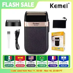 Kemei Rasoio Elettrico Per Gli Uomini Alla Moda Guscio In Pelle da Uomo Impermeabile Ricaricabile Professionale Barba Trimmer Rasoio KM-2024