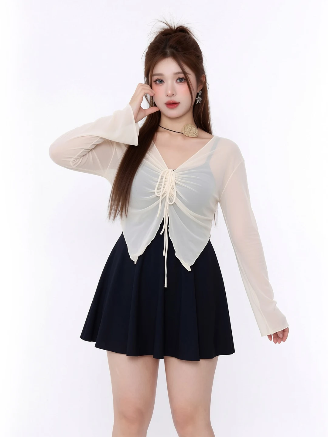 2026 New Style Pear  Swimsuit plus Size Bathing Suit Women's V-Neck Long Sleeve Sunscreen Suit Belly Cover Slimming