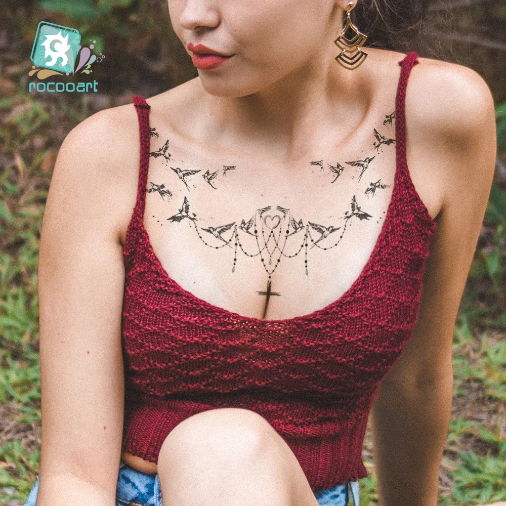 Temporária Mandala Flower Henna Índia Tatuagem, Colar Peito Grande, Adesivos Falsos, Personalizado, Tartaruga Negra, Mulheres, Meninas