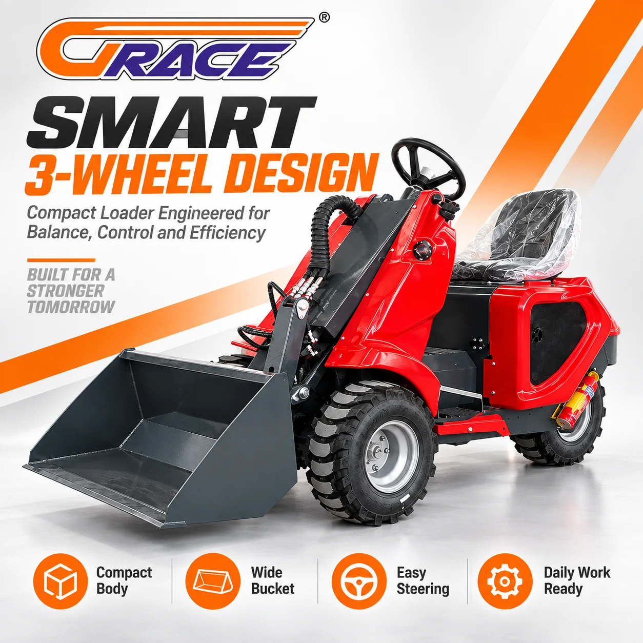 Durable Three-Wheel Mini Loader Custom Power System Lightweight Loader For Orchard Farm Construction Bulk Material Shoveling