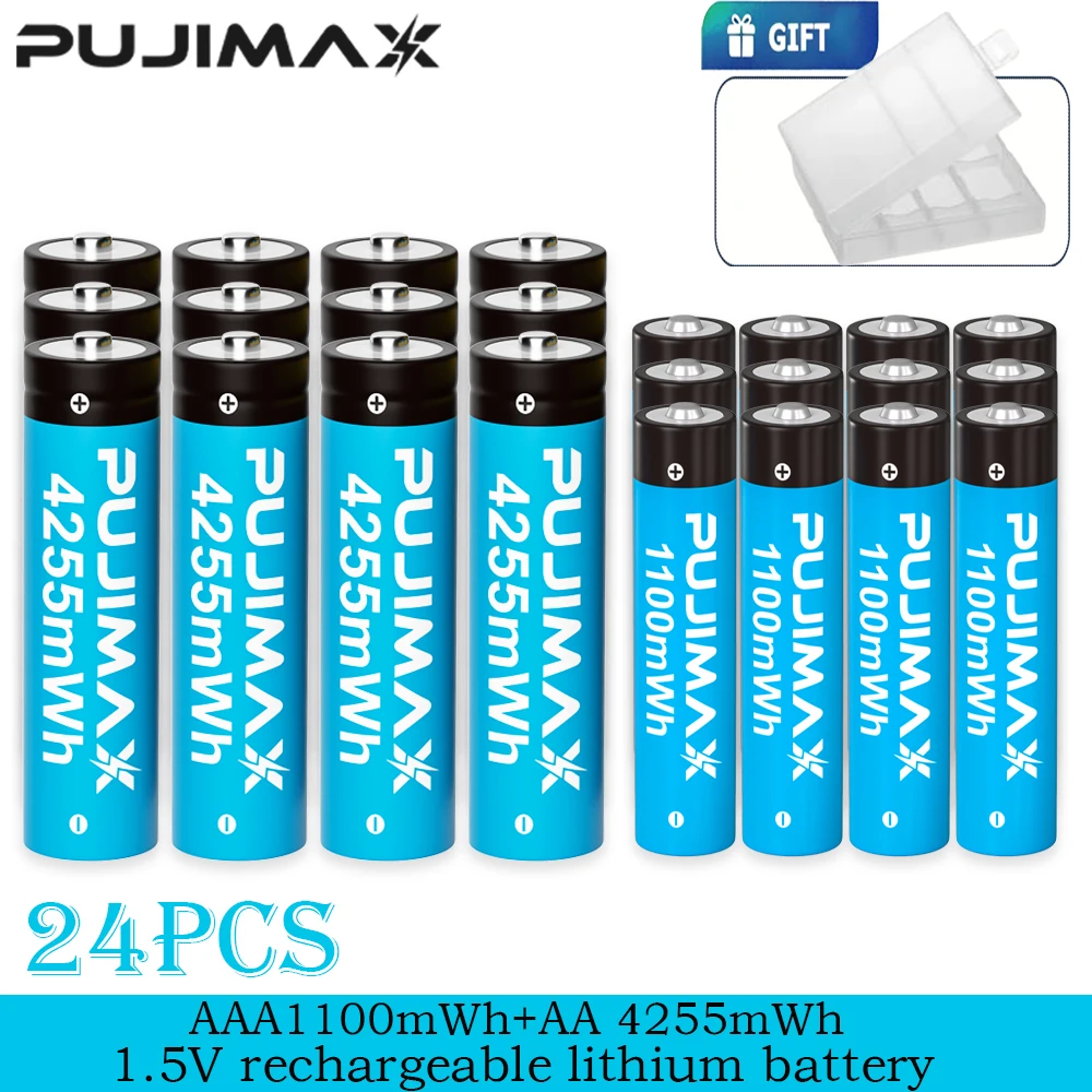 PUJIMAX Wiederaufladbare Lithium-Batterien AA 4255mWh/AAA 1100mWh Hochleistungs-Akkus 1,5V Batterien für Uhren, Mäuse und Fernbedienungen