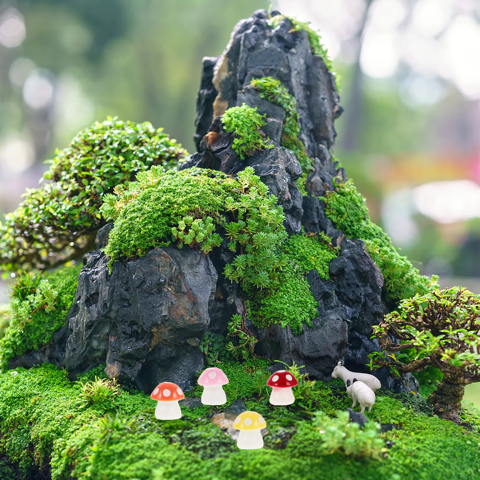 

100 Pcs Simulated Mushroom Ornament Resin Miniature Figurines Landscape Decor Small Statue Bonsai Garden Desktop