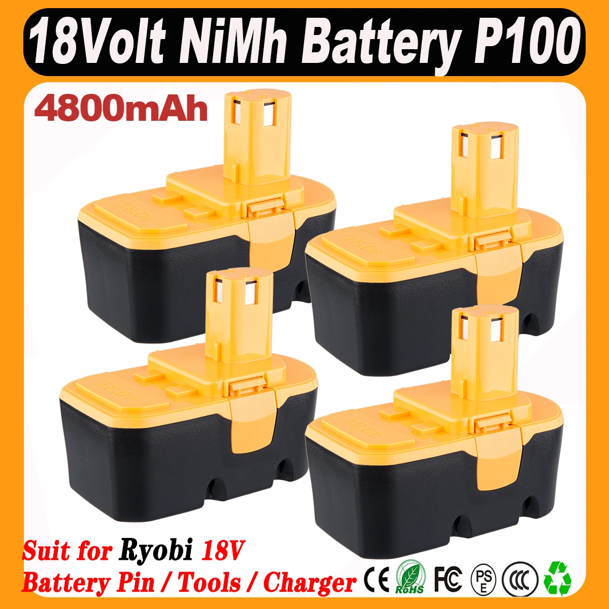 

1/2/4 шт. 4,8 Ач Ni-Mh P100, замена для аккумуляторной батареи Ryobi 18 В P101 ABP1801 ABP1803 BPP1820, совместимая с аккумуляторными электроинструментами