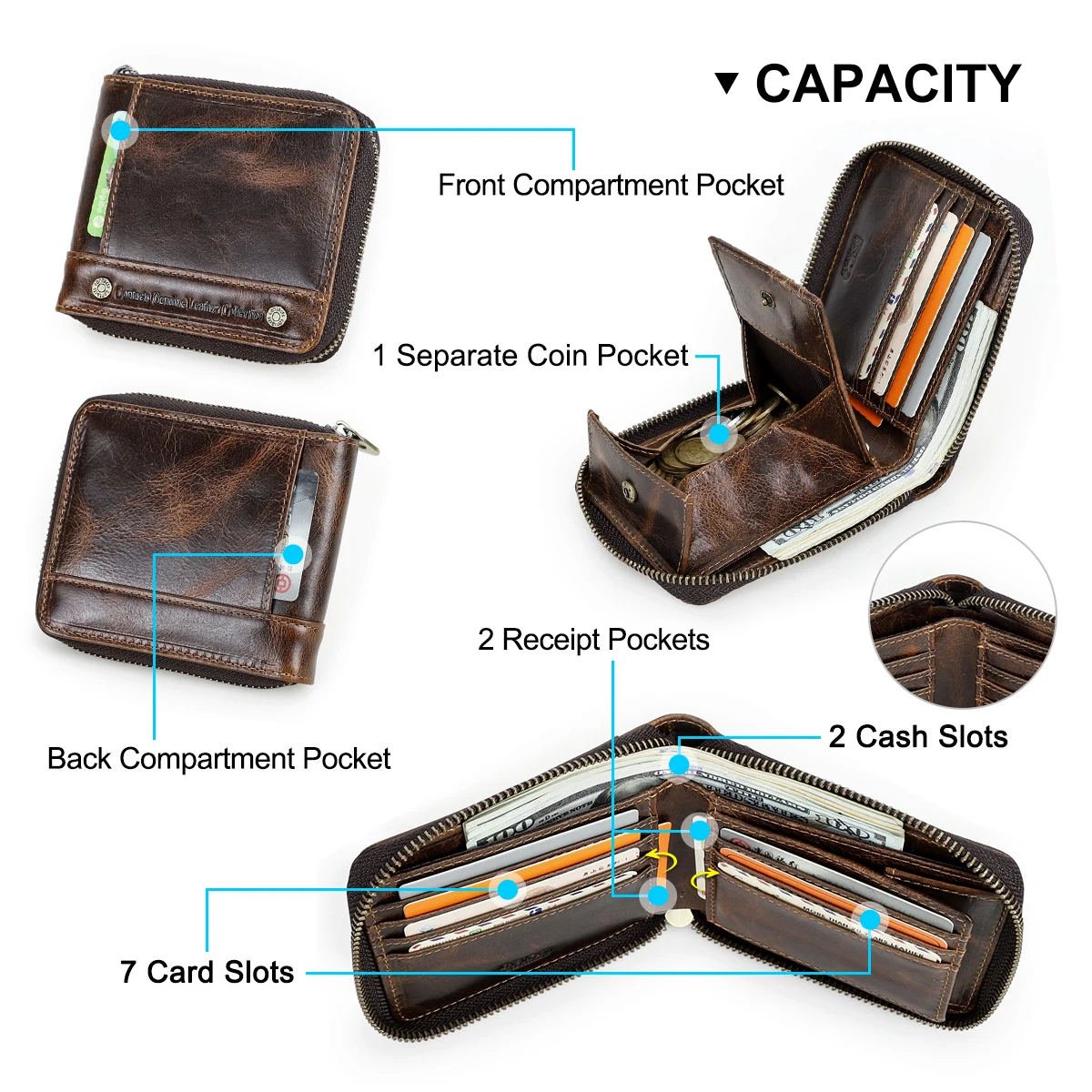 Men's Wallet Genuine Leather RFID Card Holder Coin Purses Handmade High Quality Mini Wallets for Man Money Clip