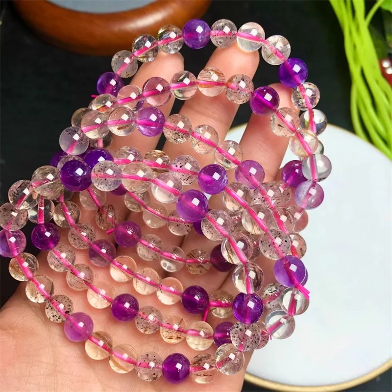 7MM Natural Super Seven Quartz Bracelet Handmade Crystal Jewelry Stretch Bangle Children Birthday Gift 1pcs