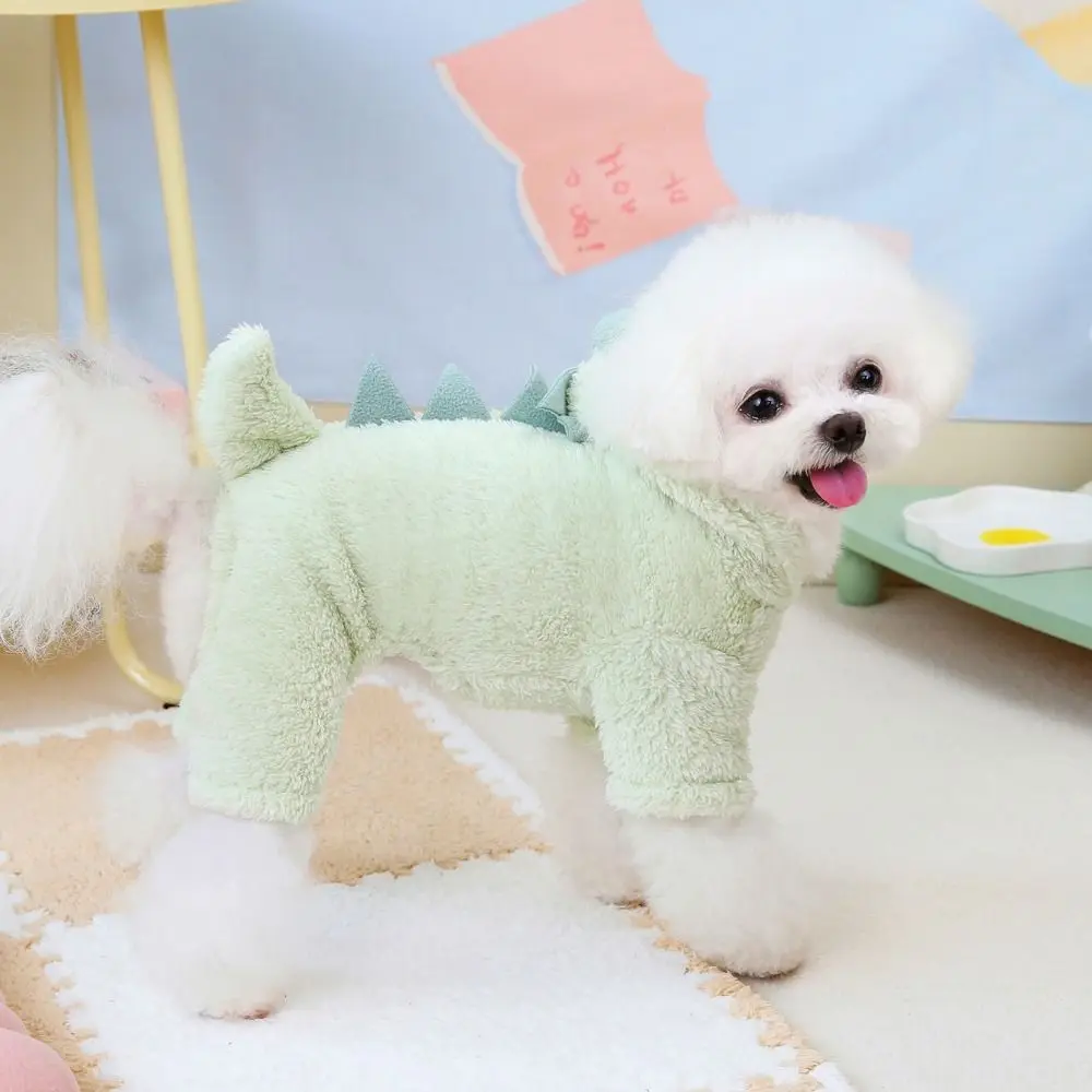 Simpatico cartone animato cane dinosauro tuta morbido dinosauro design cane pigiama con cappuccio caldo cucciolo vestiti cosplay per l'autunno inverno