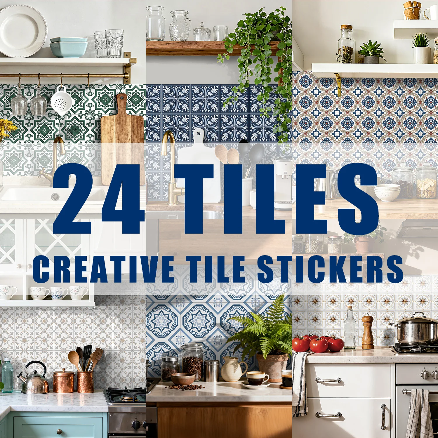 

24PCS 10-Style Retro Floral Self-Adhesive Tile Stickers (FHZ-071~FHZ-080) HD Matte Wall Decor for Kitchen Bathroom 10/15/20cm