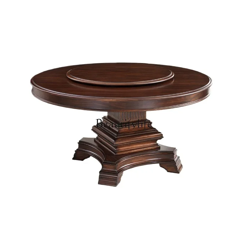54-*American all solid wood round dining table black walnut round dining table and chairs