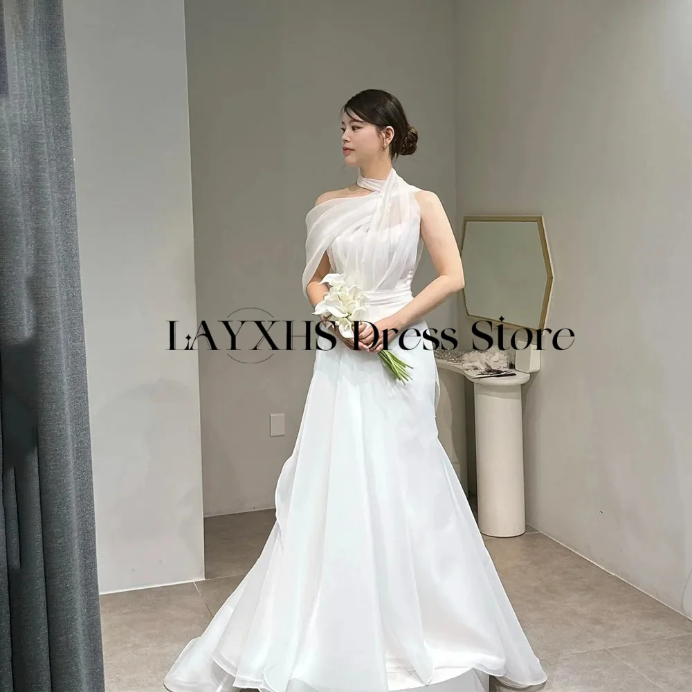 Elegant Silk Organza Halter Wedding Dresses Korea Photo Shoot A Line Bridal Gown Floor-Length Customized 웨딩드레스 2026 New