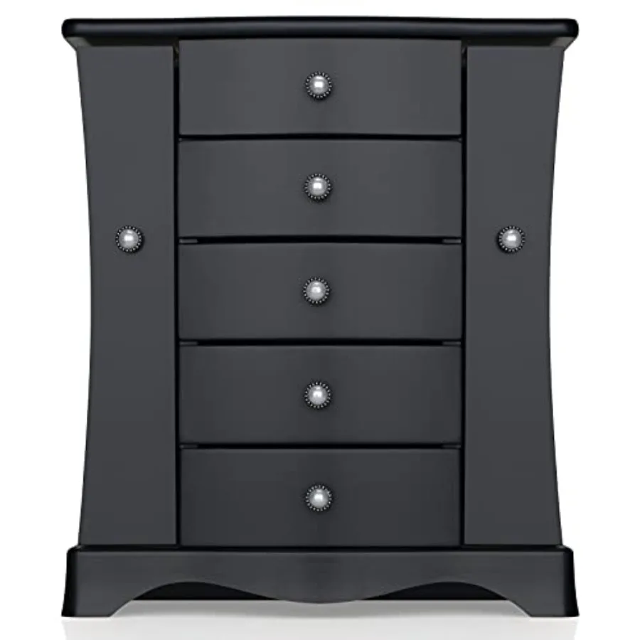 

Шкатулка для драгоценностей — изготовлена из массива дерева с органайзером в стиле башни с 4 ящиками и 2 отдельными открытыми дверцами на 2 сторонах и большим зеркалом Bl