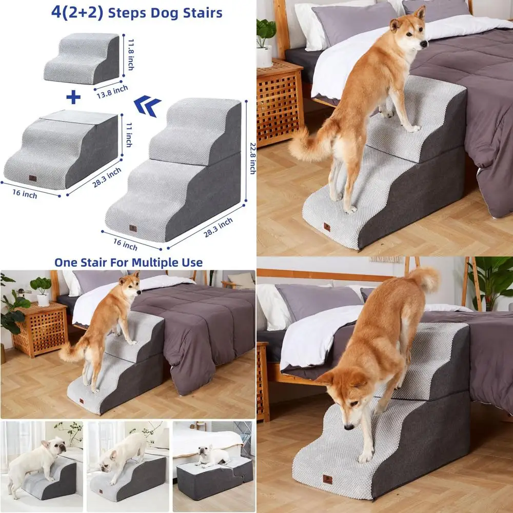 

Portable Non-Slip Curved Pet Stairs, 4-Step Indoor Ramp for Small Dogs, Grey
