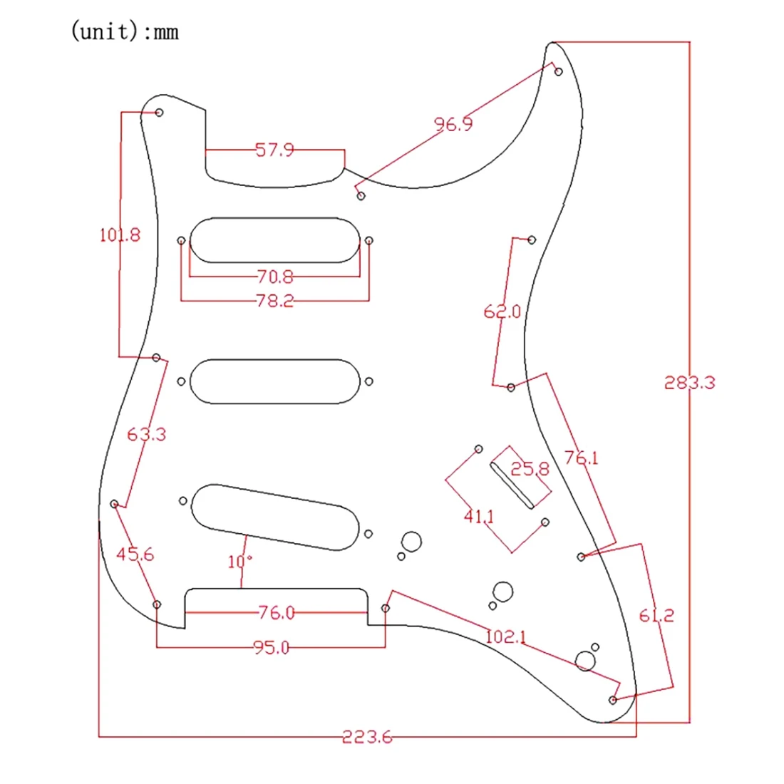 Pickguard de guitarra espelhado, 11 furos, placa de arranhões de guitarra ST SSS com 11 peças de parafusos de pickguard para acessórios de guitarra FD ST A