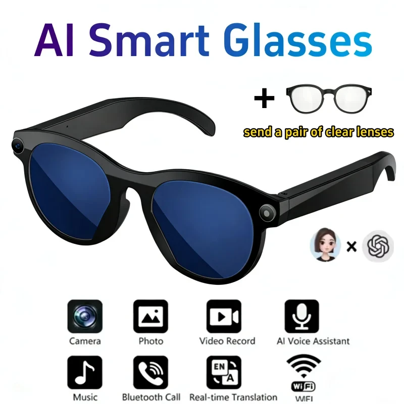 8K AI Smart Glasses Bluetooth Oproepen 1200MP HD Camera Chat GPT Spraakassistent Muziekspeler Vertaler Slimme Zonnebril 2026