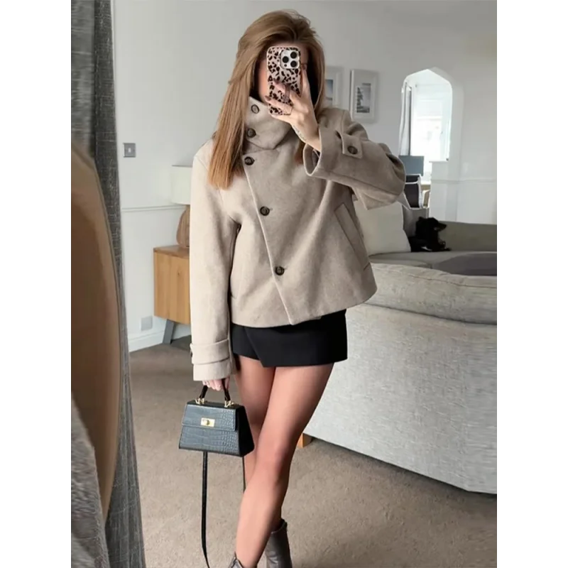 2026 Herbst Winter Neuankunft Damen Einfarbiger Mantel Langarm Stehkragen Oberbekleidung Täglicher Chic Damen Modejacke – Detail 5