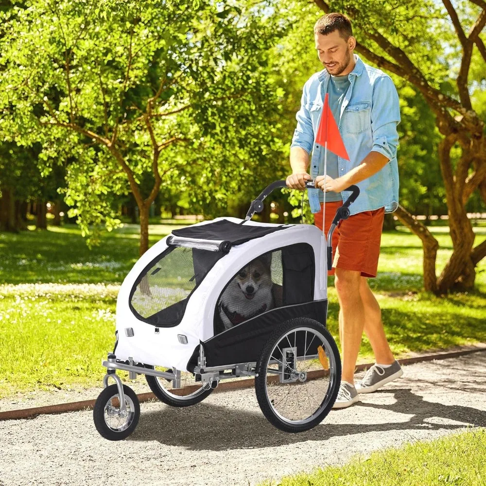 Dog Bike Trailer 2-in-1 Pet Stroller with Canopy and Storage Pockets Easy Transportation and Storage Easy Entry and Ventilation