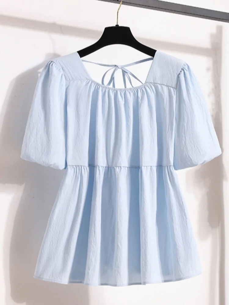 حجم كبير طوق مربع فقاعة الشيفون ort المرأة الصيف التخسيس البطن تغطي دمية irt الأعلى