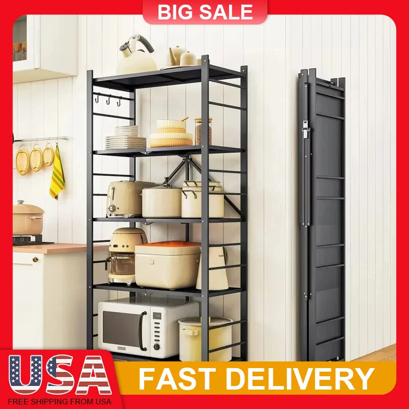 

4/5 Tier Heavy Duty Metal Storage Shelf Foldable with Wheels for Garage Kitchen Office Home Organization