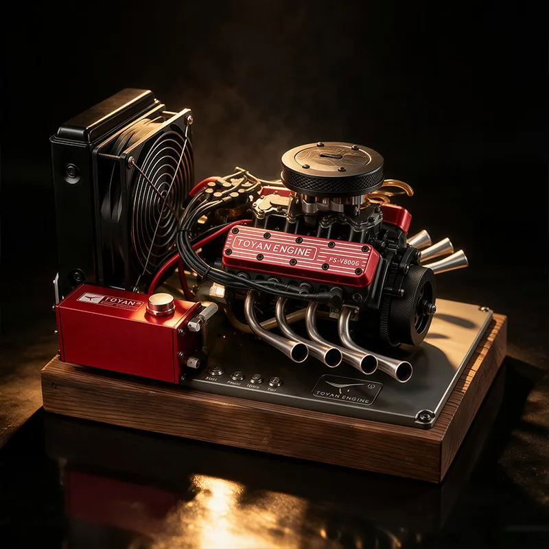 TOYAN  FS-V800WGPC  New V8 Engine Model Kit Motor Startable Wood Grain Base Metal Assembly Water-Cooled V8 Engine Model Toy