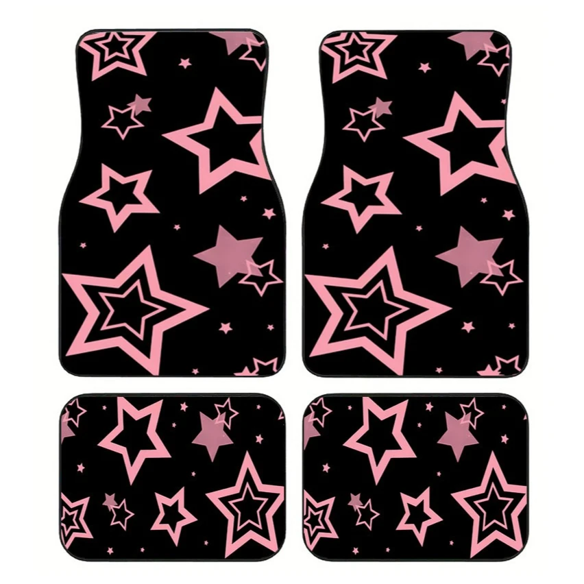 4Pcs Pink Star Pattern Lady Car Floor Mats, Durable Universal Mats for Sedan SUV Truck, Stylish Car Interior, Ideal Gift Choice