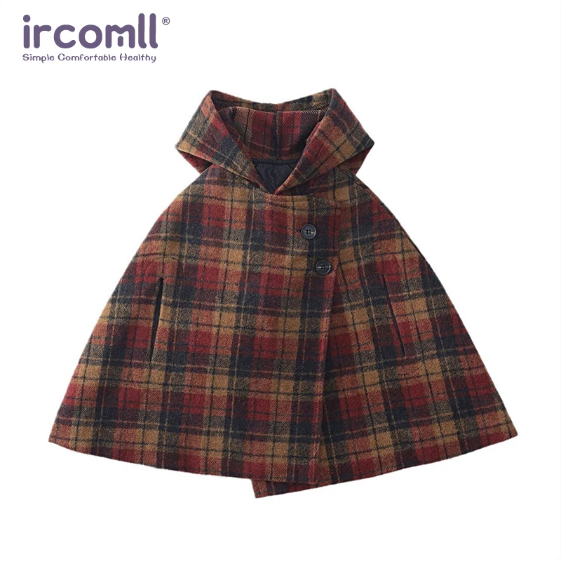 Ircomll 2024 New Baby Jackets Girl Cloak Cape Hooded Grid Coat for Baby Girls Princess Autumn Warm Girls Coat Baby Outwear