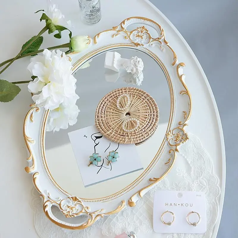 

Small Wall Mirror Irregular Bathroom Makeup Mirror Gold Luxury Aesthetic Cute Mirror Retro Bedroom Lustro Design Accessories