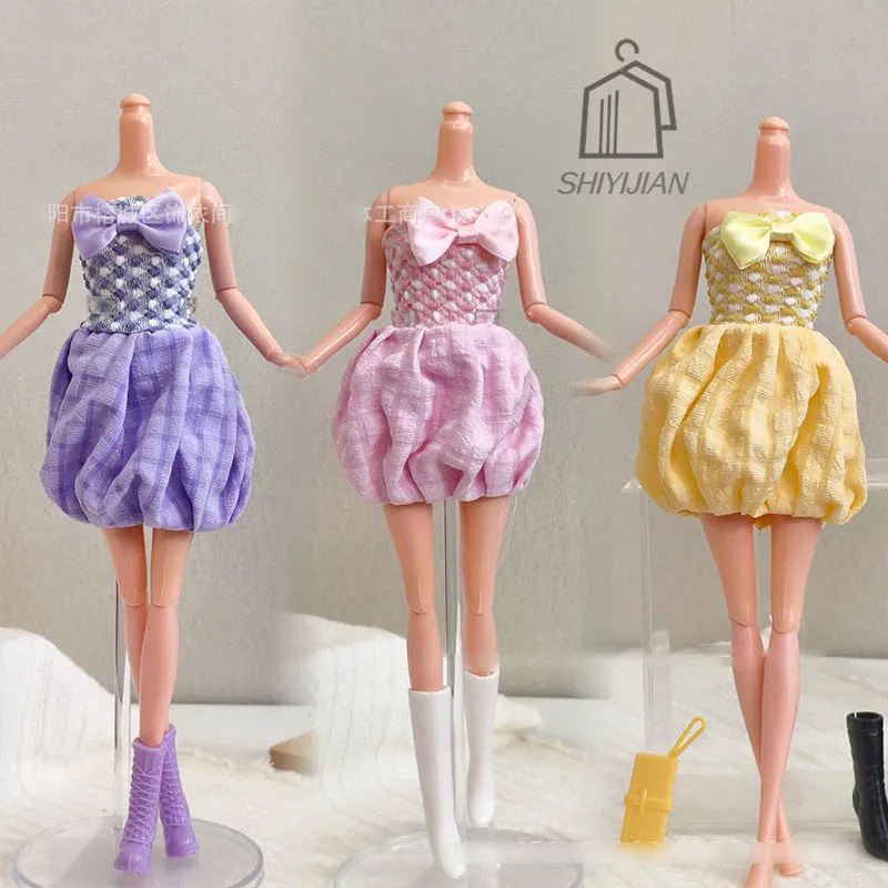 30 سنتيمتر/11 بوصة عارضة أزياء ملابس دمى اكسسوارات الحلو القوس فقاعة اللباس + Beret مجموعة DIY بها بنفسك فستان ملابس الأميرة ل PP FR Xinyi