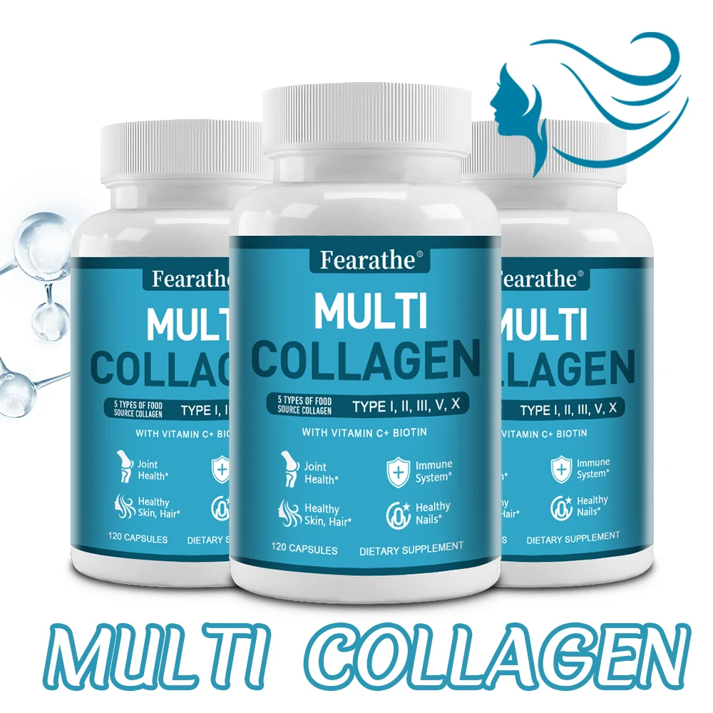 Premium Multi-Collagen Peptides - Collagen for Skin, Hair, Nails & Joints, Vitamin C, Biotin, Gluten Free, 120 Capsules