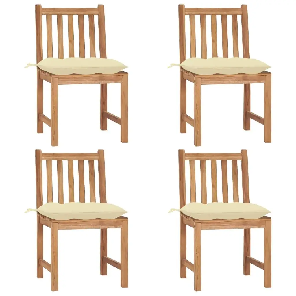 

Natural Teak Patio Chair Set of 4 Comfortable Solid Wood Seating Durable 100 Percent Polyester Cushions Outdoor Furniture