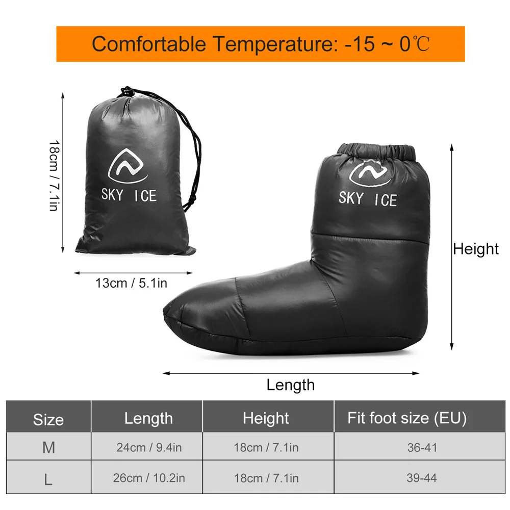 Winter Thermal 90% White Duck Down Camping Sleeping Boot Sleeping Bag Slipper Booties Warm Socks Warm Feet Cover Waterproof