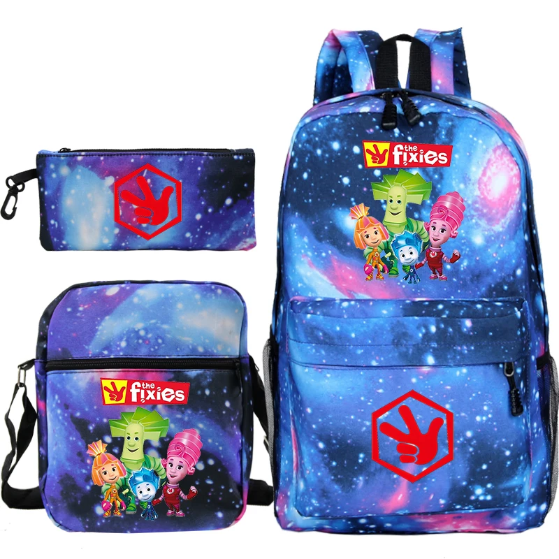 The Fixies Children Backpack Students Boys Girls School Bags 3pcs Set Large Capacity Lightweight Backpack Travel Bag Mochila